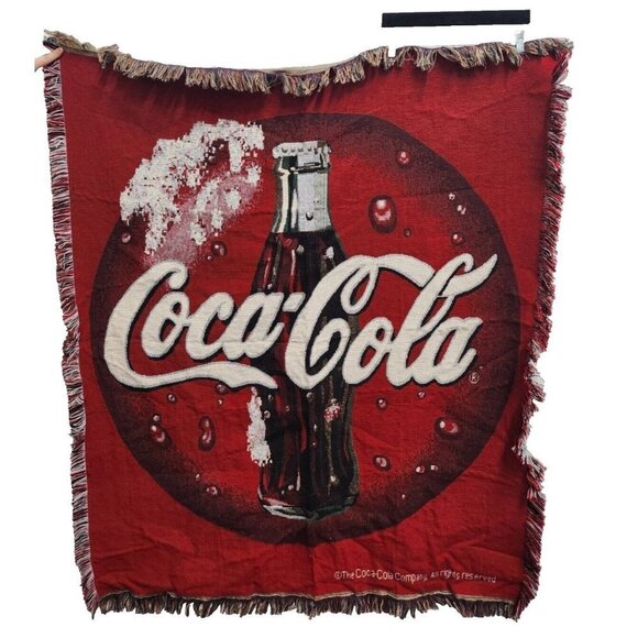 Vintage Coca-Cola Coke Blanket Advertising Soda Wall Art Fringed Tapestry 50x59 - Picture 1 of 6